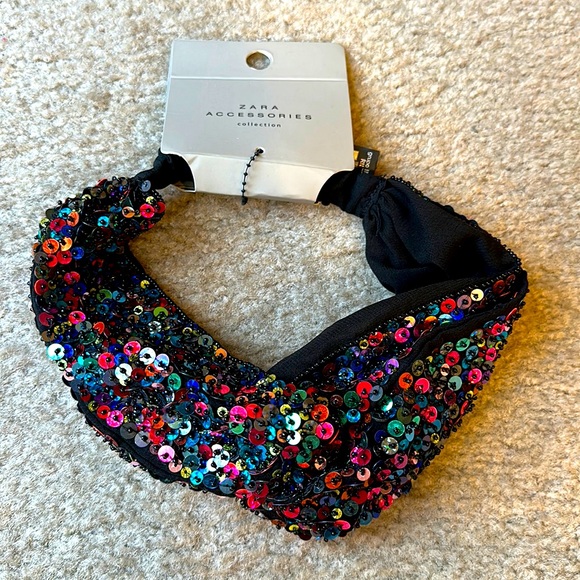 Zara Collection Sequin Turban Headband Rainbow